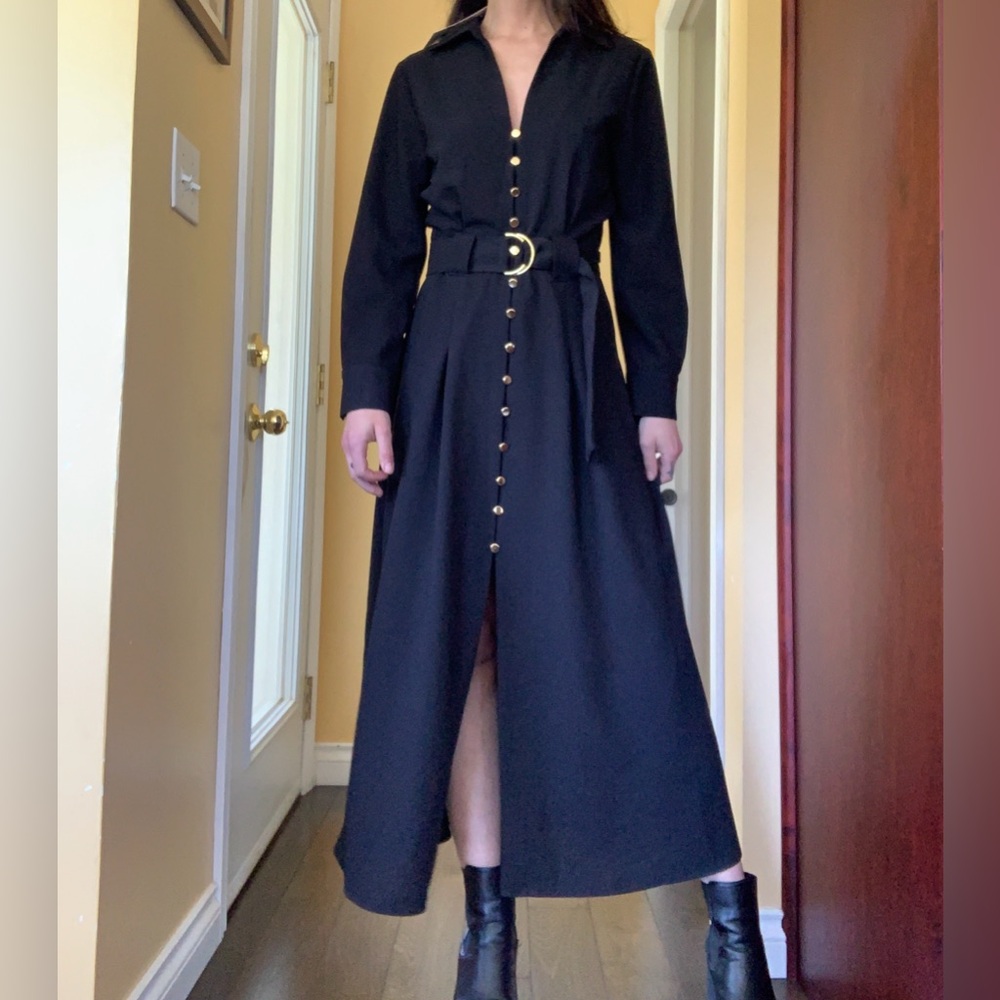 NWT Zara black and gold buttoned belted maxi dress